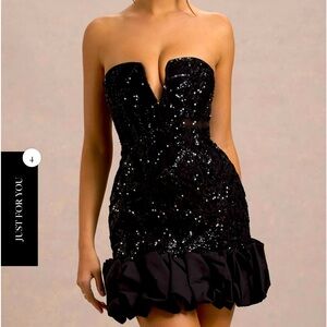 Club London Nadia Black Sequin Strapless Mini Dress